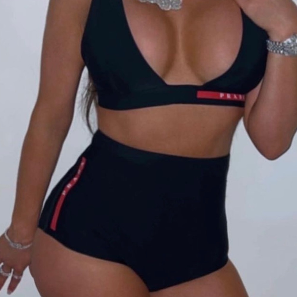 Prada stretch jersey swimsuit top & swim shorts